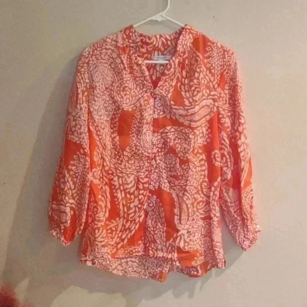 Womens Chico's button down orange and white paisley blouse size 4 - Picture 1 of 4